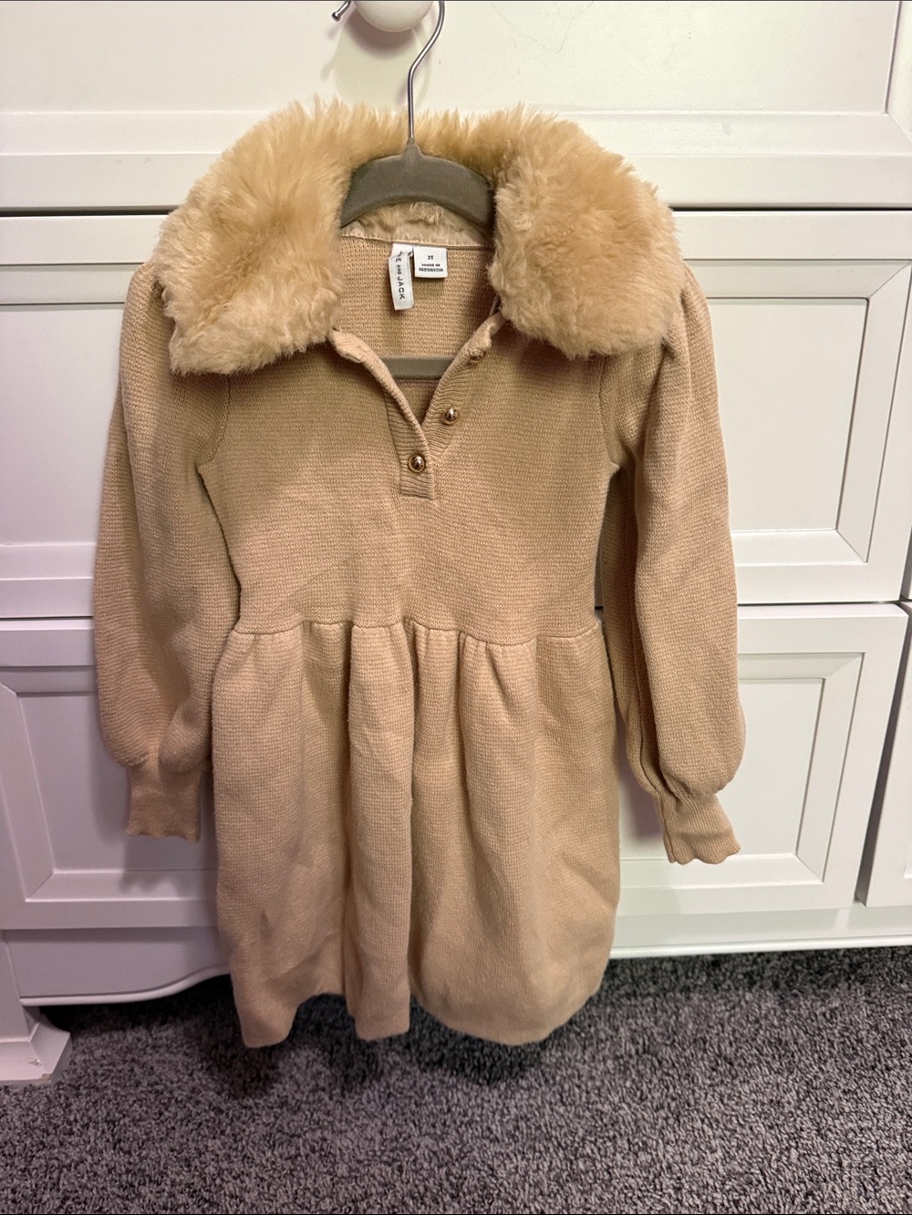 Janie Jack sweater dress girls size 2T  with fur collar and gold buttons
